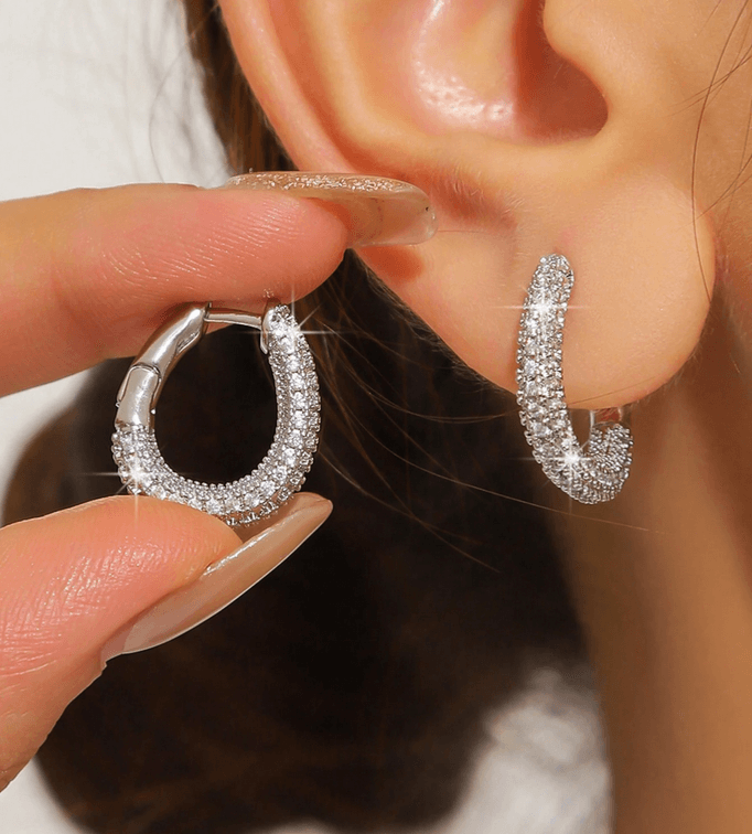 Elle CZ Elegant Hoop Earrings in White Gold Finish