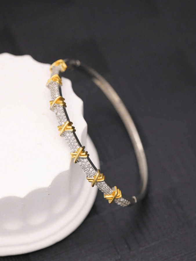 Two-tone Bangle Bracelet in 18k Gold Vermeil and White Gold Finish