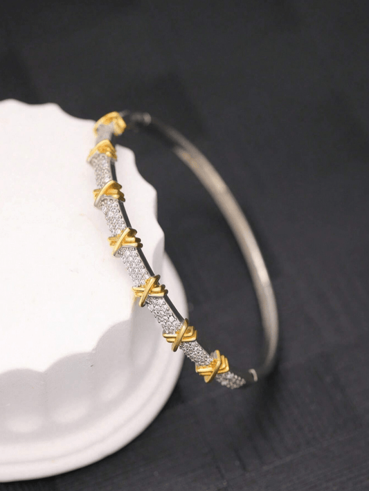 Two-tone Bangle Bracelet in 18k Gold Vermeil and White Gold Finish