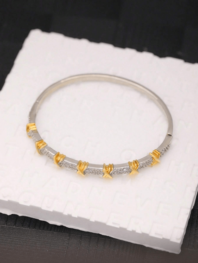 Two-tone Bangle Bracelet in 18k Gold Vermeil and White Gold Finish