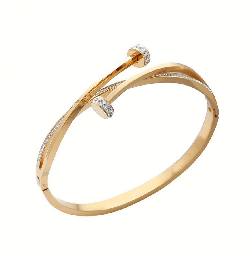 CZ Geometric Bangle Bracelet in 18k Gold Vermeil and White Gold Finish