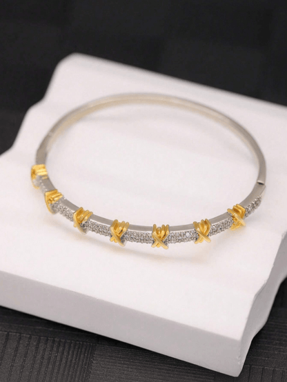 Two-tone Bangle Bracelet in 18k Gold Vermeil and White Gold Finish