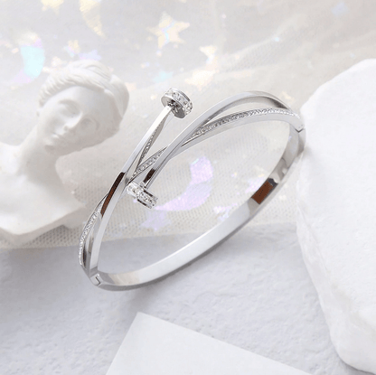 CZ Geometric Bangle Bracelet in 18k Gold Vermeil and White Gold Finish