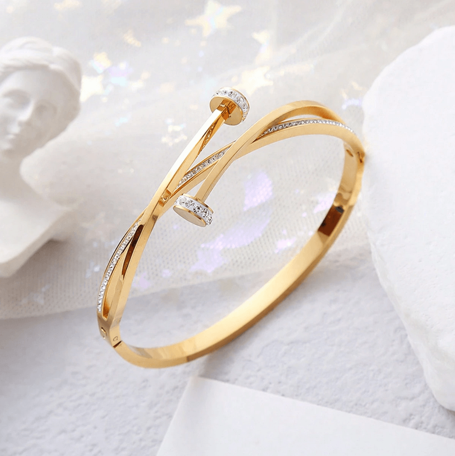 CZ Geometric Bangle Bracelet in 18k Gold Vermeil and White Gold Finish