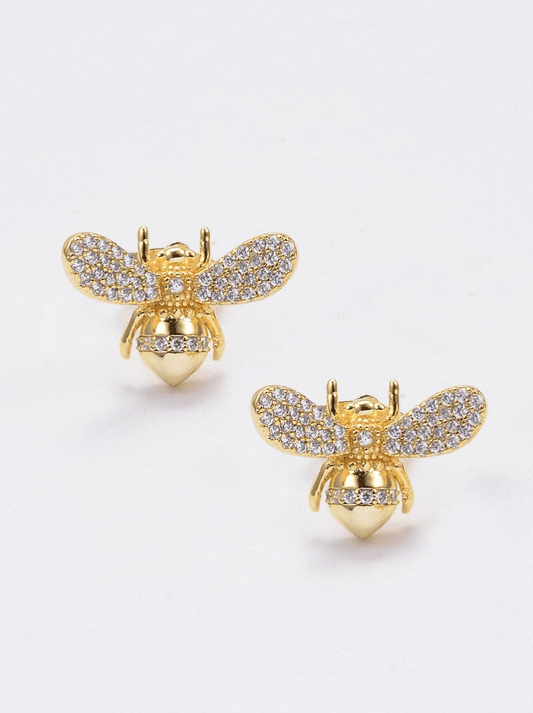 Elle CZ Bee Design Stud Earrings in 18k Gold Vermeil
