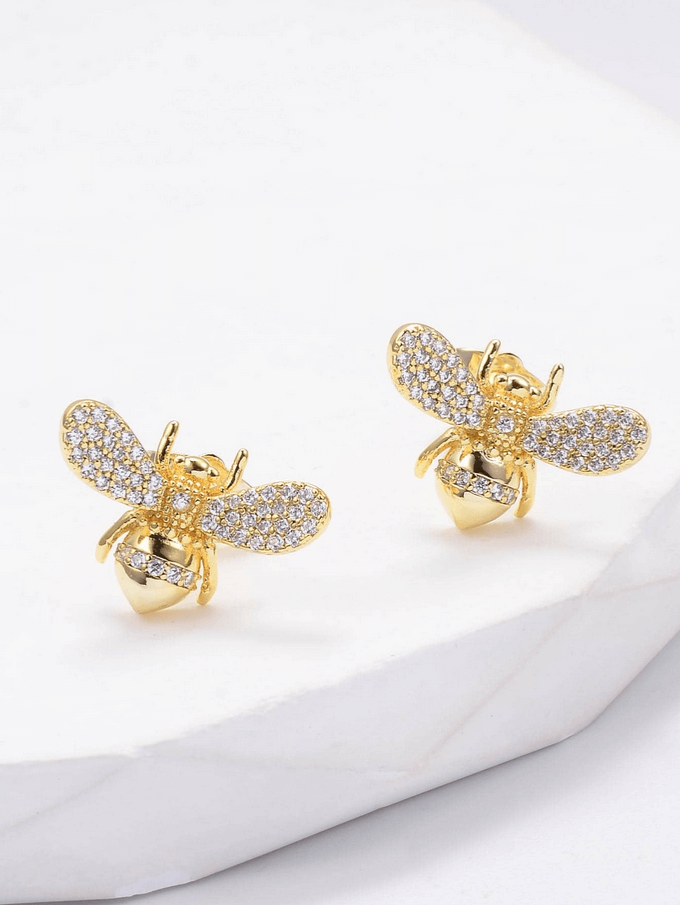 Elle CZ Bee Design Stud Earrings in 18k Gold Vermeil
