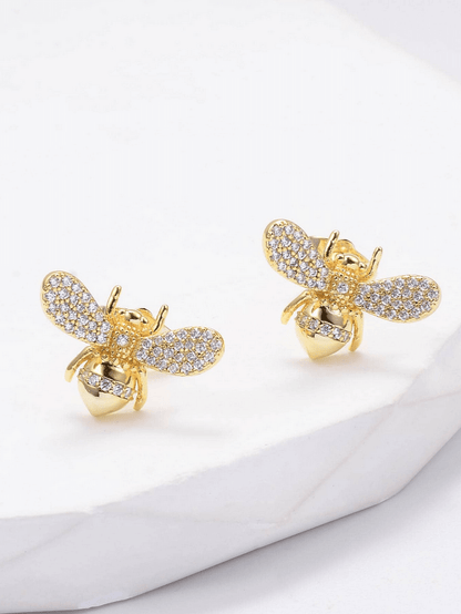 Elle CZ Bee Design Stud Earrings in 18k Gold Vermeil