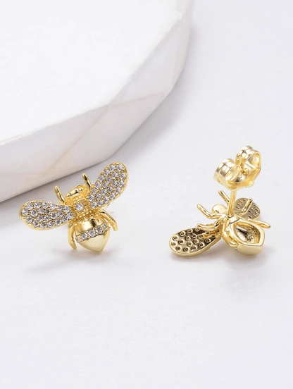 Elle CZ Bee Design Stud Earrings in 18k Gold Vermeil