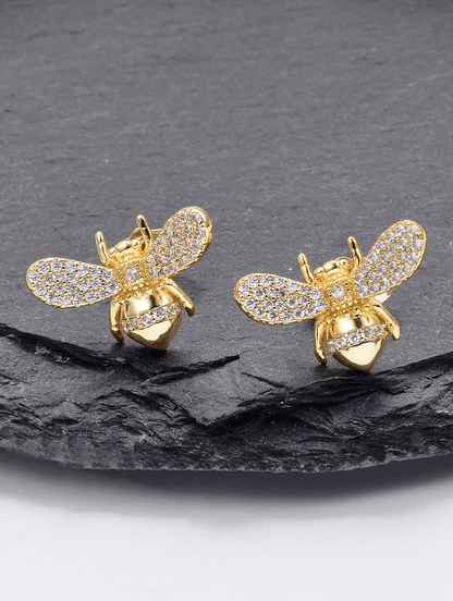 Elle CZ Bee Design Stud Earrings in 18k Gold Vermeil