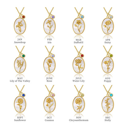 Elle Timeless Birthstone & Birthfllower Necklace in Vermeil Gold Plated