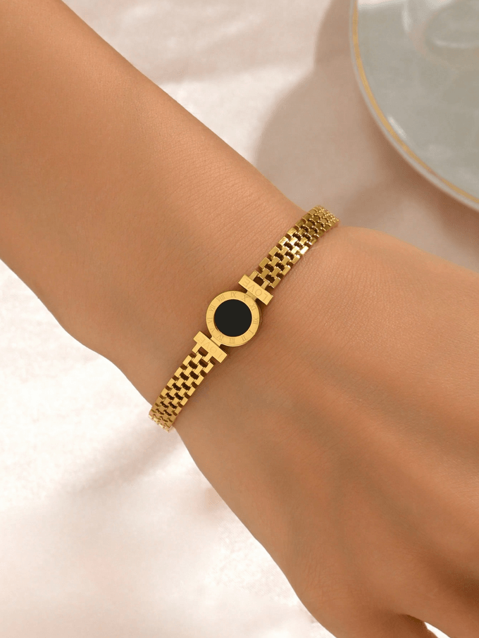 Elle Roman Numerals Elegant Bangle Bracelet in Vermeil Gold and White Gold