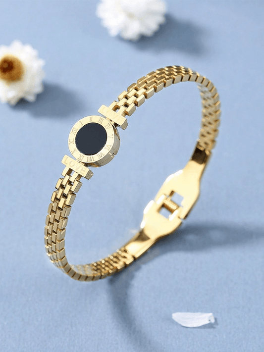 Elle Roman Numerals Elegant Bangle Bracelet in Vermeil Gold and White Gold