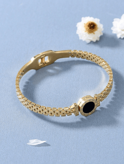 Elle Roman Numerals Elegant Bangle Bracelet in Vermeil Gold and White Gold