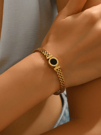 Elle Roman Numerals Elegant Bangle Bracelet in Vermeil Gold and White Gold