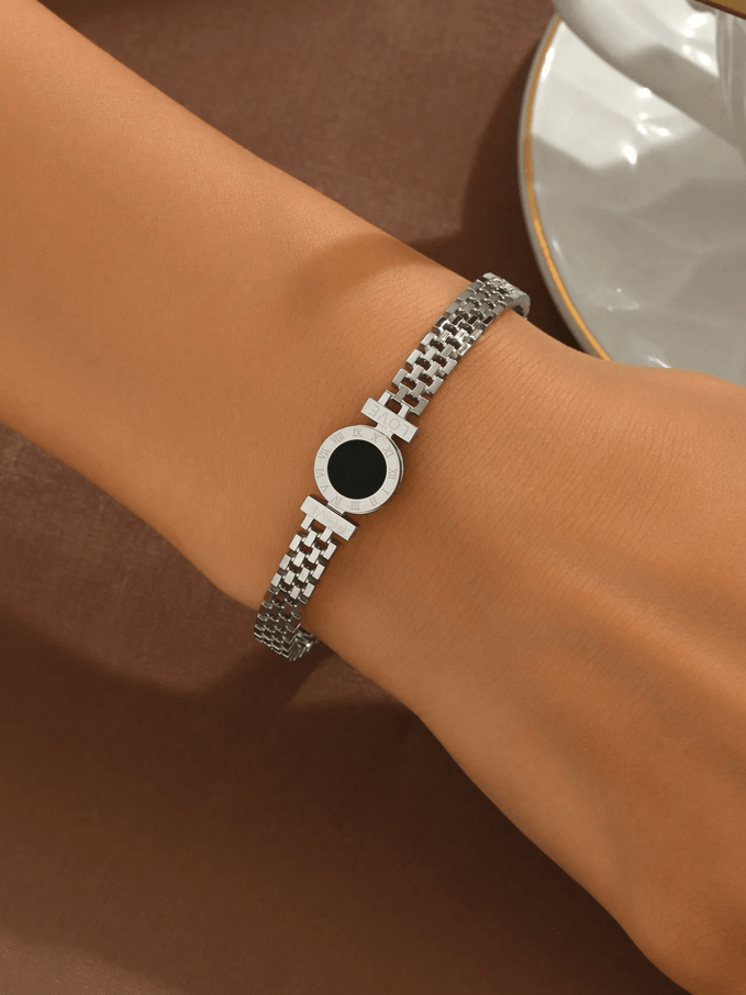 Elle Roman Numerals Elegant Bangle Bracelet in Vermeil Gold and White Gold