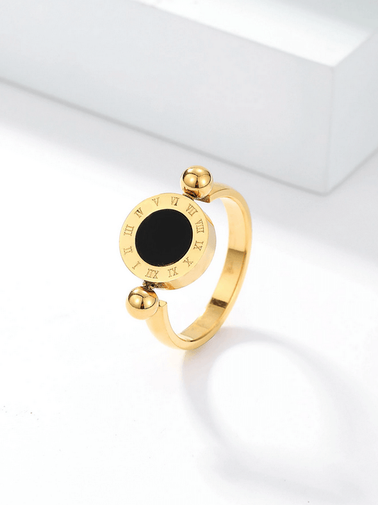 Elle Double Sided Roman Numeral Design Ring in 18k PVD Gold Plated
