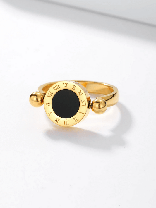 Elle Double Sided Roman Numeral Design Ring in 18k PVD Gold Plated