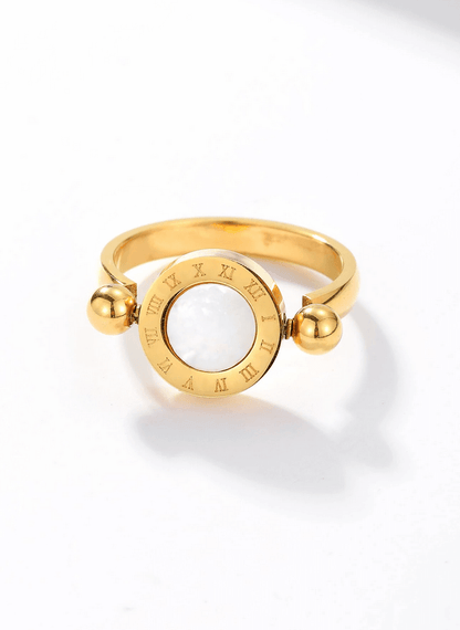 Elle Double Sided Roman Numeral Design Ring in 18k PVD Gold Plated