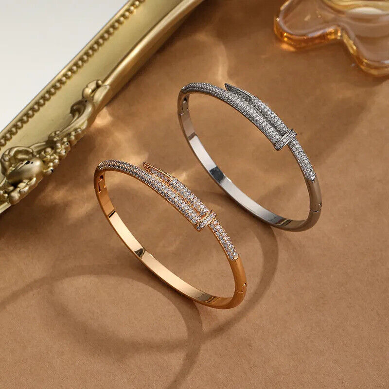 CZ Elegant Bangle Bracelet in 18k Gold Vermeil and White Gold Finish