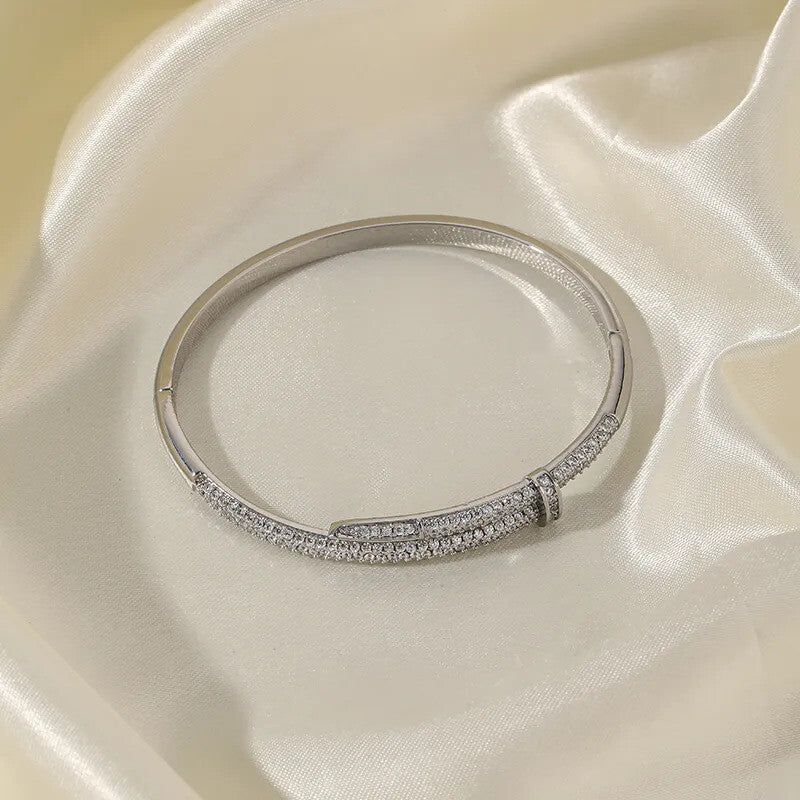 CZ Elegant Bangle Bracelet in 18k Gold Vermeil and White Gold Finish