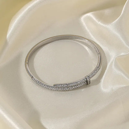 CZ Elegant Bangle Bracelet in 18k Gold Vermeil and White Gold Finish