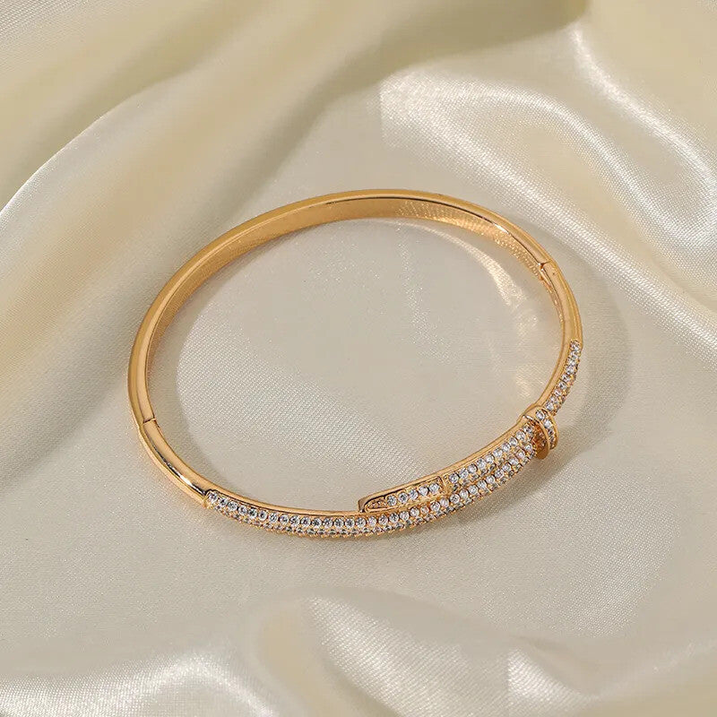 CZ Elegant Bangle Bracelet in 18k Gold Vermeil and White Gold Finish