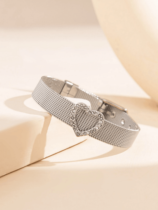 Elle Premium Heart Bracelet in 18k PVD White Gold Plated