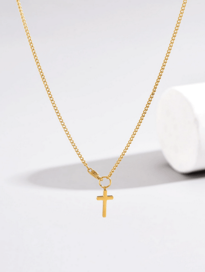 Elle Cross Pendant Curb Chain Necklace in Vermeil Gold Plated