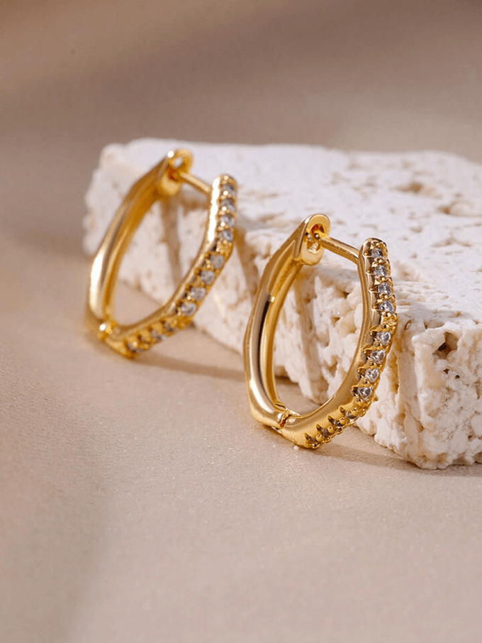 Elle CZ Polygon Shaped Earrings in 18k PVD Gold Plated