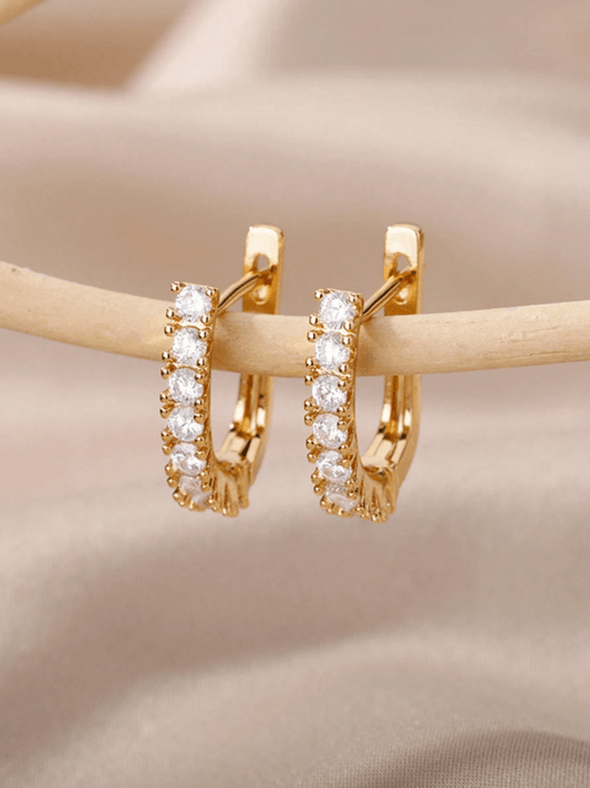 Elle CZ U-Shaped Earrings in 18k Gold Vermeil and White Gold Finish
