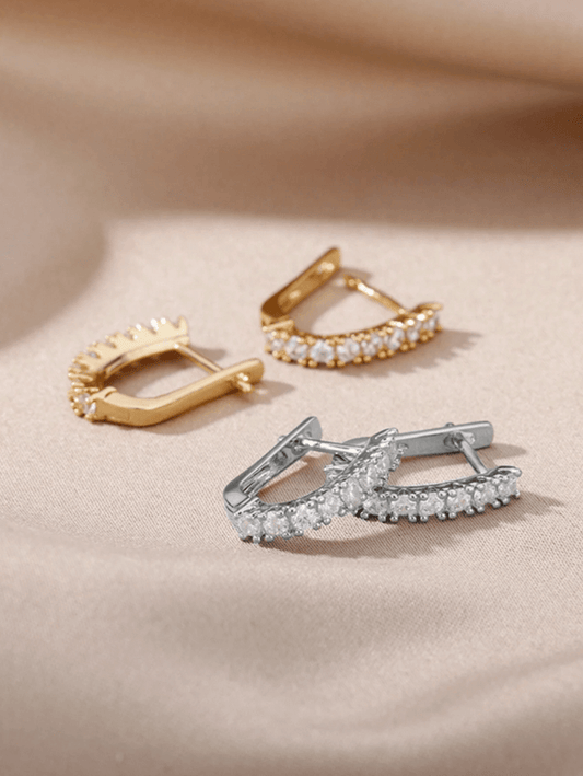 Elle CZ U-Shaped Earrings in 18k Gold Vermeil and White Gold Finish