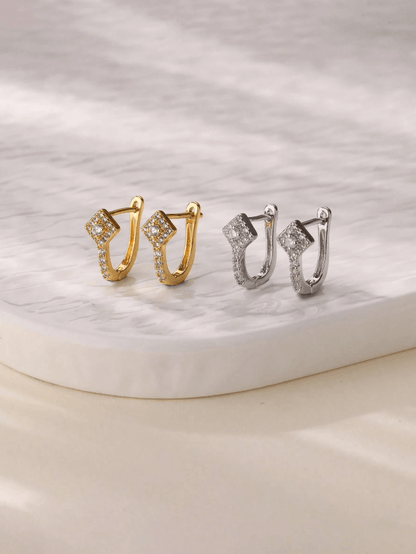 Elle CZ U-Shaped  Dainty Earrings in 18k PVD Gold Plated
