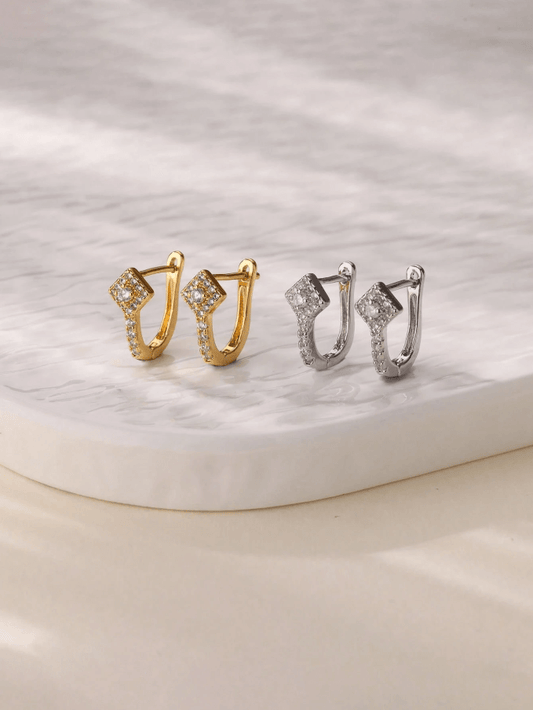 Elle CZ U-Shaped  Dainty Earrings in 18k PVD Gold Plated