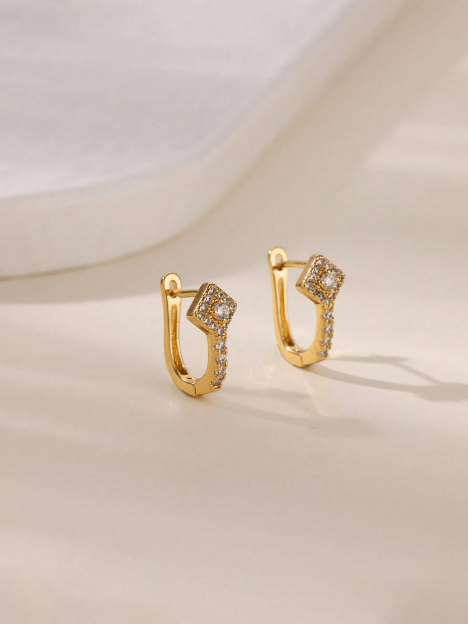 Elle CZ U-Shaped  Dainty Earrings in 18k PVD Gold Plated