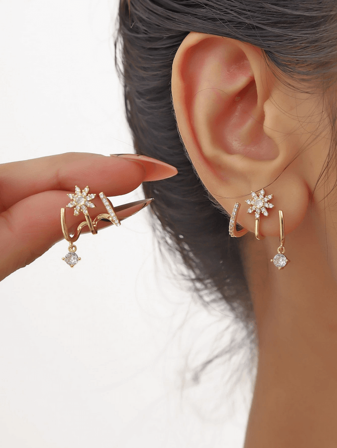Elle Flower Design Dangle Earrings in 18k Gold Vermeil