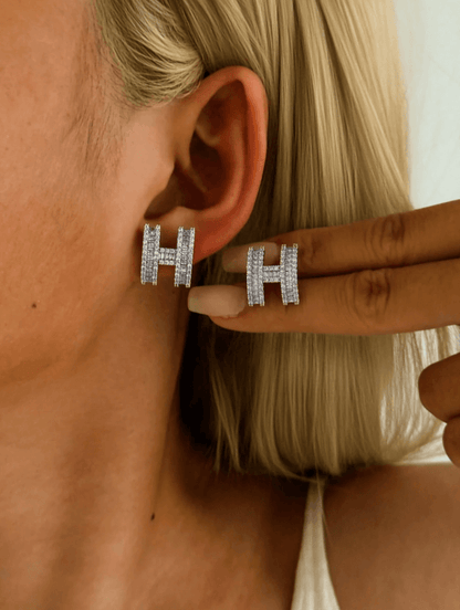 Elegant CZ Stud Earrings in 18k Gold Vermeil and White Gold Finish