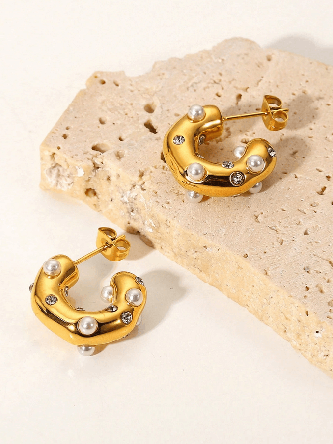 Elle CZ and Pearl Elegant Earrings in 18k Gold Vermeil