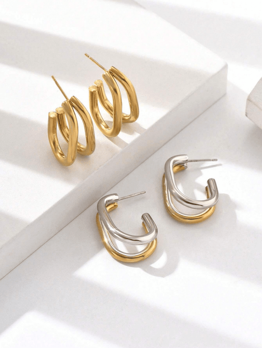 Elle Geometric Earrings in 18k PVD Gold Plated