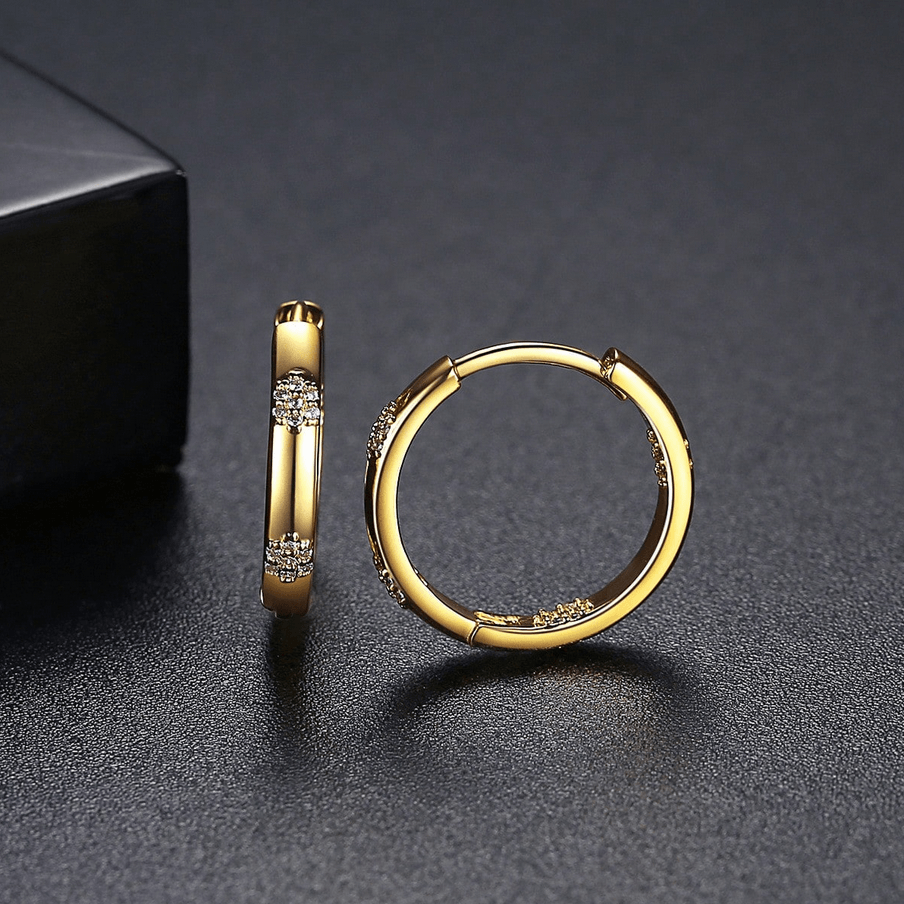 Elle Inlaid CZ Elegant Hoop Earrings in 18k Gold Vermeil