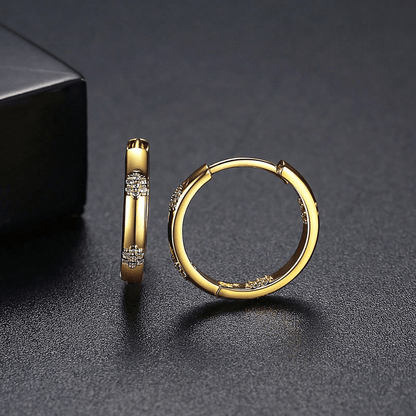 Elle Inlaid CZ Elegant Hoop Earrings in 18k Gold Vermeil