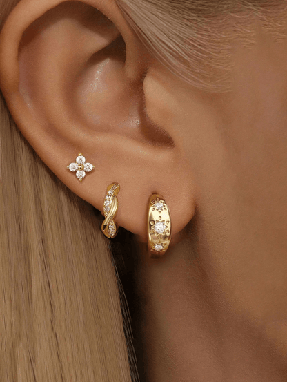 Elle CZ 3 Pairs Stackable Hoop & Stud Earrings in 18k Gold Vermeil