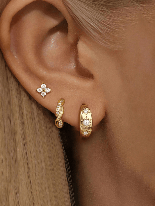 Elle CZ 3 Pairs Stackable Hoop & Stud Earrings in 18k Gold Vermeil
