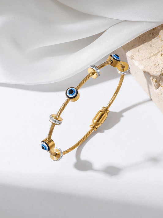 Elle Evil Eye Design Bangle Bracelet in 18k PVD Gold Plated