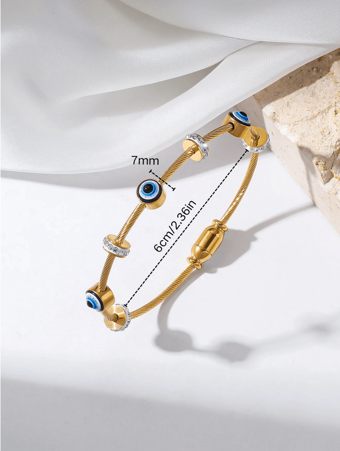 Elle Evil Eye Design Bangle Bracelet in 18k PVD Gold Plated