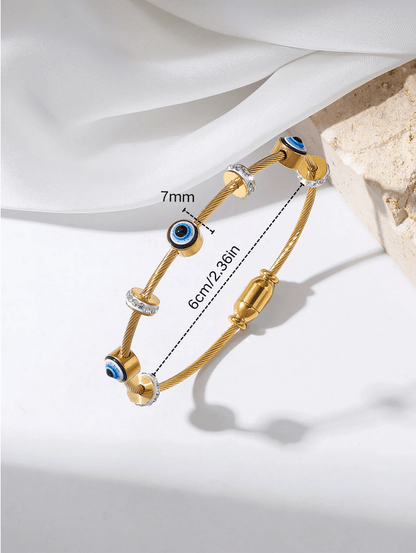 Elle Evil Eye Design Bangle Bracelet in 18k PVD Gold Plated
