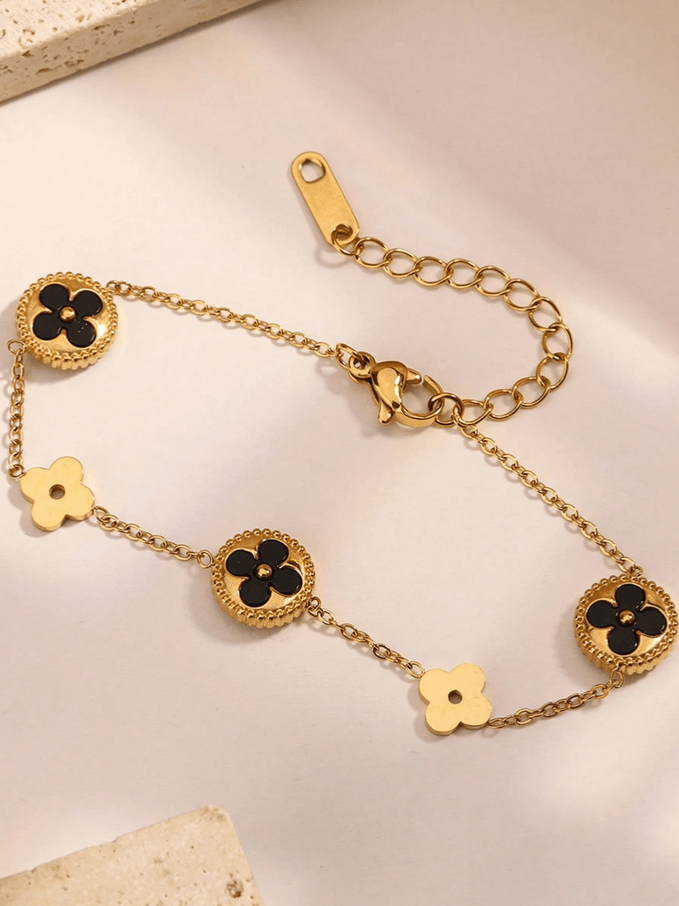 Elle Premium Four Leaf Charmed Layered Bracelet in Vermeil Gold