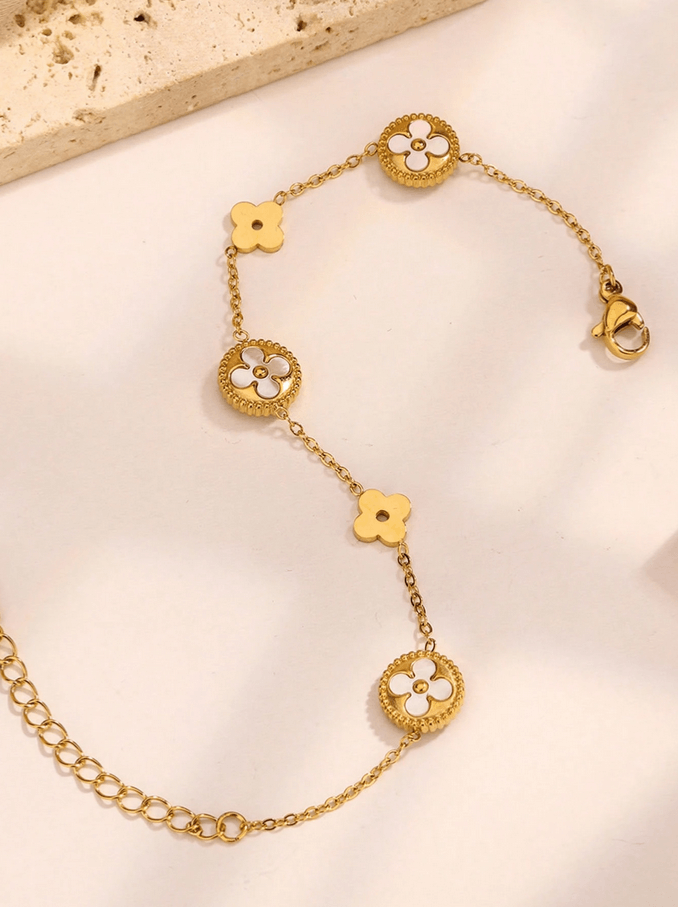 Elle Premium Four Leaf Charmed Layered Bracelet in Vermeil Gold