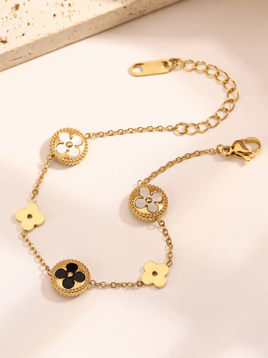 Elle Premium Four Leaf Charmed Layered Bracelet in Vermeil Gold