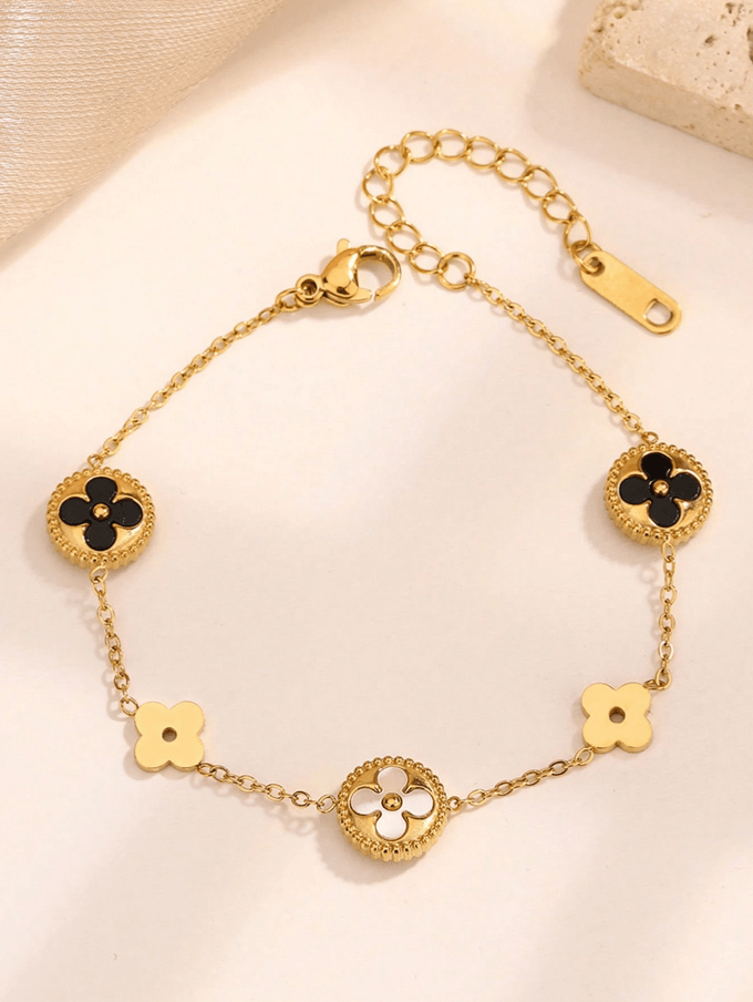 Elle Premium Four Leaf Charmed Layered Bracelet in Vermeil Gold