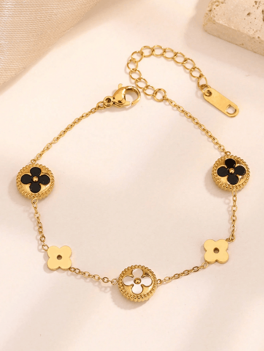 Elle Premium Four Leaf Charmed Layered Bracelet in Vermeil Gold